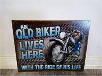 Old Biker Lives Here Metal Sign