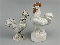 Early Antique Chalkware Roosters.