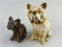Early Antique Chalkware Pug Dogs.
