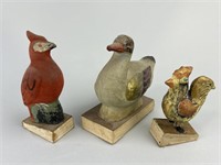 Early Antique Chalkware Squeak Toy Birds.