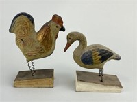 Early Antique Chalkware Squeak Toy Rooster & Duck.
