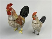 Early Composition Rooster Candy Containers.
