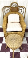 Wicker style chair, and stool