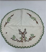 Vintage embroidered deer small round table cloth