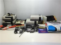 NES Game Consoles, Cables, Empty Game Holders &