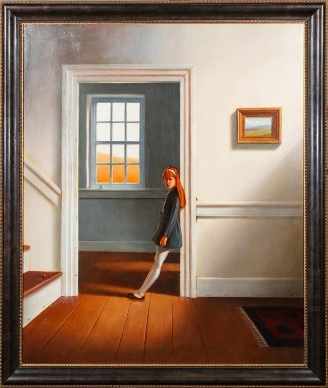 J.K. Fitzkee "Girl in doorway" Oil on Canvas 46"