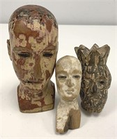 Three Wooden Folk-Art Santos Saint Head Figures