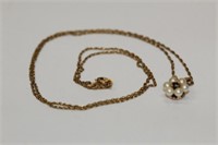 14k gold Pearl & Sapphire Necklace, 2 grams total