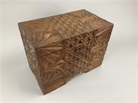 Antique Hand Carved Wooden Hinged Cedar Box.