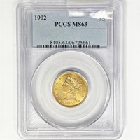 1902 $5 Gold Half Eagle PCGS MS63