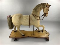 Large Antique Horse Hide Covered Horse Pull Toy.