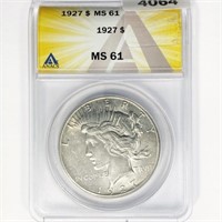 1927 Silver Peace Dollar ANACS MS61