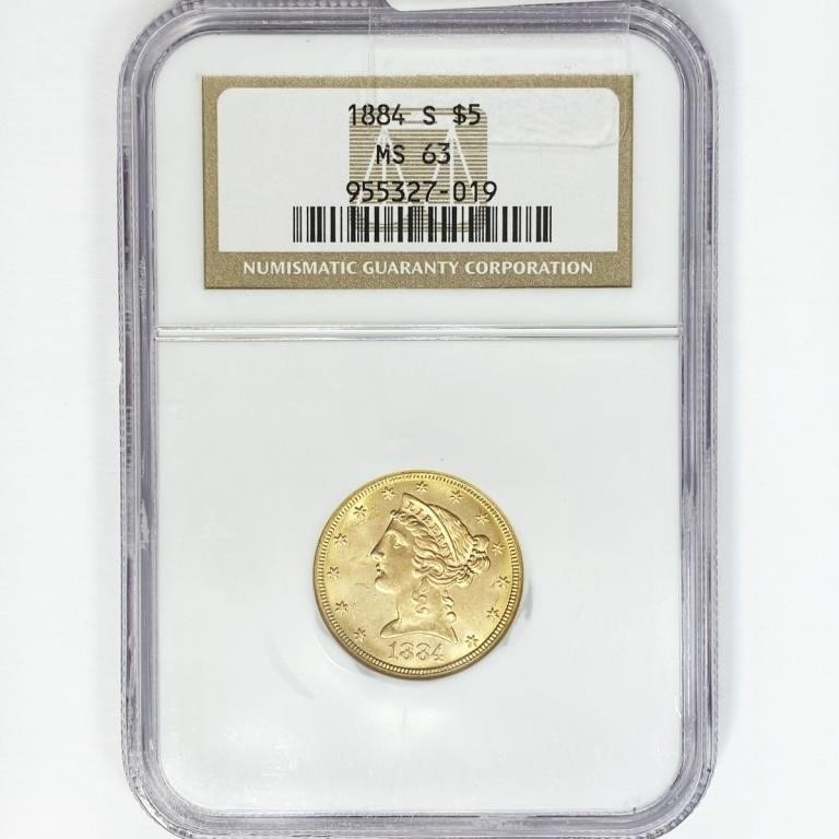 1884-S $5 Gold Half Eagle NGC MS63