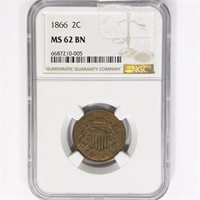 1866 Two Cent Piece NGC MS62 BN