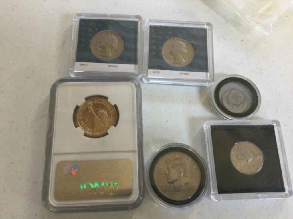 6 COINS, IN CASES