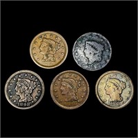 (5) US Large Cents (1817, 1848, 1851, 1853, 1855)