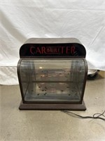 Vintage carburetor metal display case.