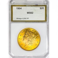 1904 $20 Gold Double Eagle PCI MS62