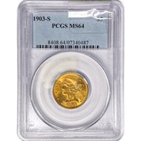 1903-S $5 Gold Half Eagle PCGS MS64