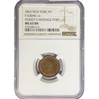 1863 NY CWT F-630AK-1a NGC MS65 BN, Hussey's