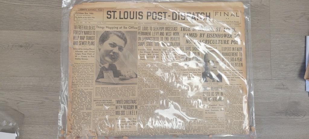 1952 St. Louis Post-Dispatch Newspaper w/ COA