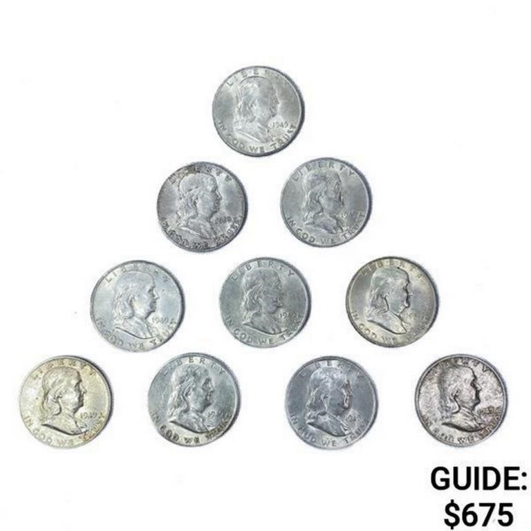 1949-D Franklin Half Dollars (10 Coins)