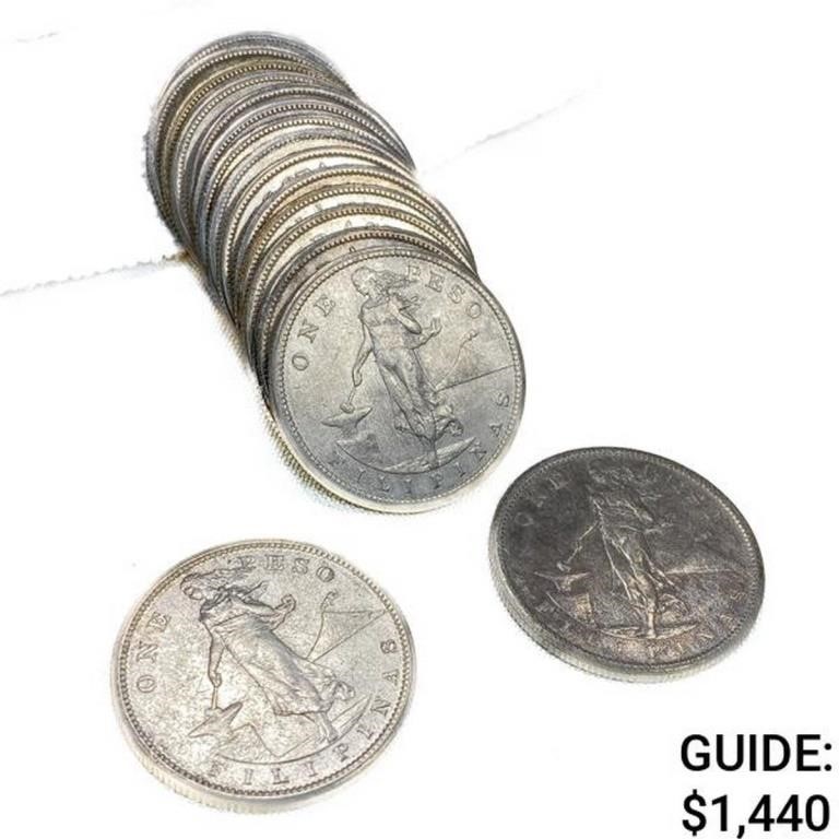 1907 US Philippines Silver Peso Roll (16 Coins)