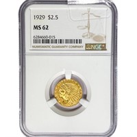 1929 $2.50 Gold Quarter Eagle NGC MS62