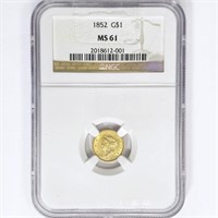 1852 Rare Gold Dollar NGC MS61