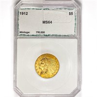 1912 $5 Gold Half Eagle PCI MS64