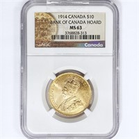 1914 $10 .48oz Canada Gold NGC MS63