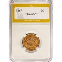 1867 Two Cent Piece PGA MS61