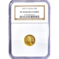 1991 US 1/10oz Gold $5 Eagle NGC PF70 UC