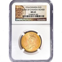 1914 Canada .4838oz Gold $10 NGC MS63