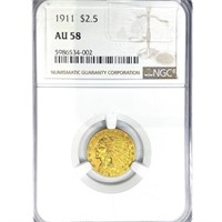 1911 $2.50 Gold Quarter Eagle NGC AU58