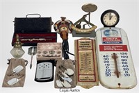 Small Collectibles- Thermometers, Scale, Weights,