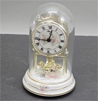 Small Porcelain Clock with Glass Dome Works