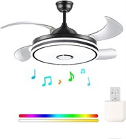 Retractable Ceiling Fan with Light with Bluetooth