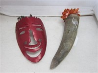 HAND CRAFTED MASK AND HORN DECORATION