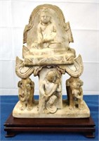 Antique Soapstone Carved Seated Buddha on Throne