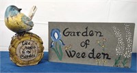 Decorative Garden Sign & Bird Figurine