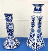 Blue & White Ceramic Candle Holders (2)