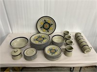 8 piece Stoneware hand painted dinnerware set -