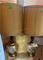 Pair Mcm Flower Decorated Table Lamps 37 Tall. On