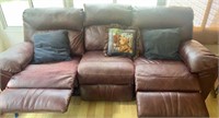Brown Leather Recliner Couch 90" Wide. On Porch