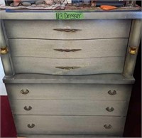 Bassett Green Mcm Tall Dresser. 34x 19x43. Items