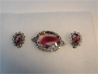 Vintage Swirl Glass Brooch and Earrings