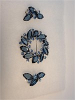 Vintage Blue Glass Brooch and Earrings
