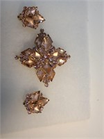 Vintage Pink Brooch and Earrings