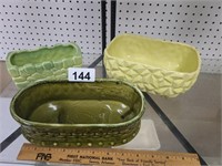 Vintage USA Pottery Green Vase Planters Lot ( 3 )